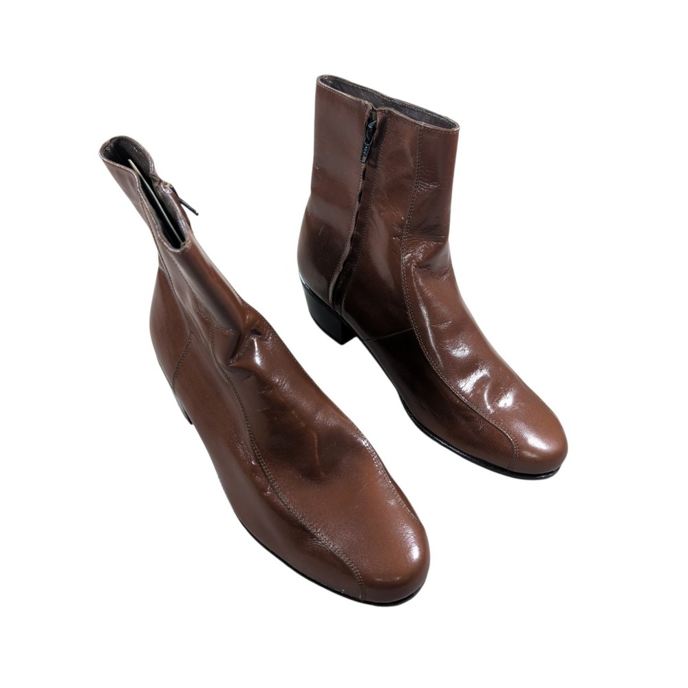 Florsheim Duke Boots Mens 11 3E Brown Leather Beatle Side Zip Bike Toe Vintage